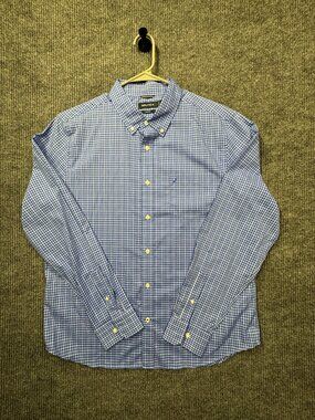 Nautica Blue Check Dress Casual Shirt Mens Slim Fit - XL